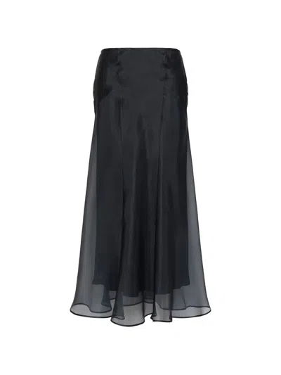 Max Mara Sheer-panel Flared Midi Skirt In Black