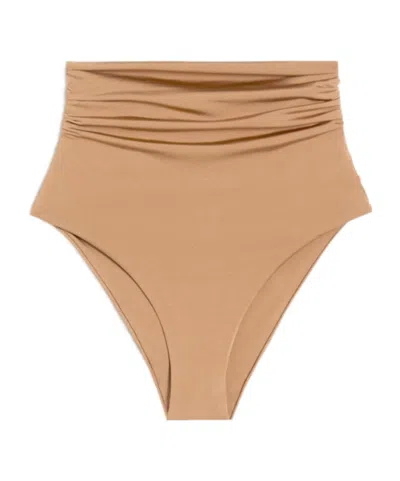 Max Mara Shiny Jersey Culotte-style Bikini Bottoms In Brown