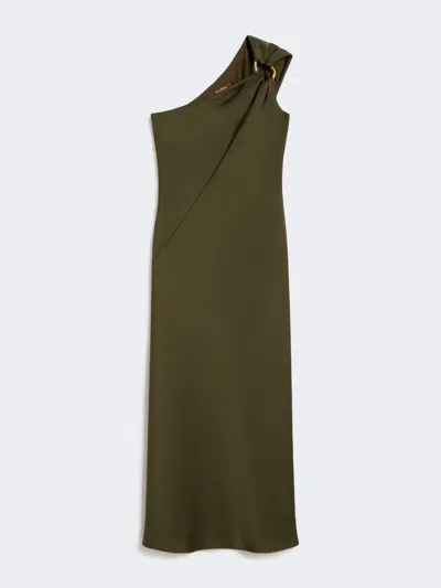 Max Mara Shiny Satin One-shoulder Dress In Green