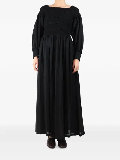 Pre-owned Max Mara Shirred Long-sleeved Maxi Dress In Black