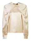 Max Mara Satin Tie Neck Long Sleeve Top