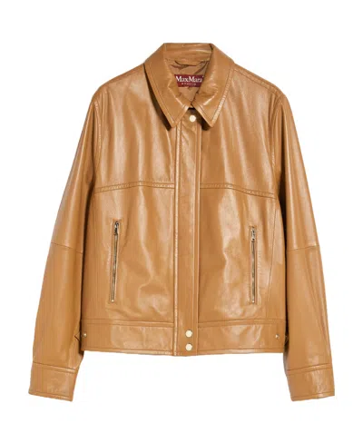 Max Mara Shirt Collar Leather Jacket In Animal Print