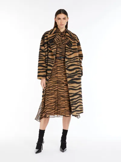 Max Mara Shirt Dress In Printed Silk In Black