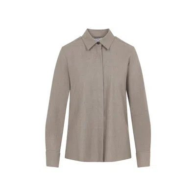 Max Mara Wool Long Sleeve Shirt With Point Collar In Neutral