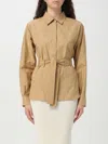 Max Mara Belted Button-up Long-sleeved Shirt In Beige