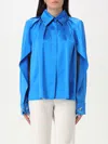 Max Mara Blue Silk Shirt With Draped Sleeves In Blue