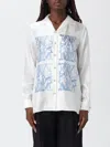 Max Mara Casual Collared Neck Graphic Print Top In White