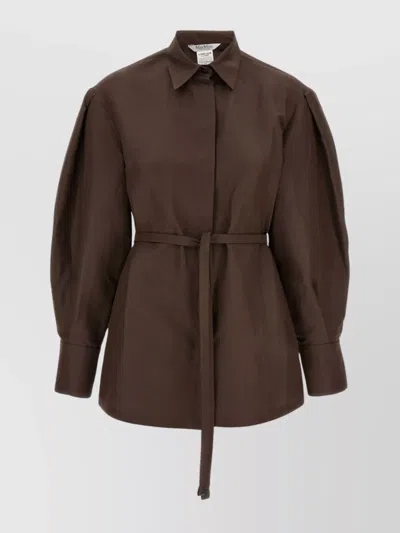 Max Mara Shirt With Belted Waist And Long Sleeves In Brown