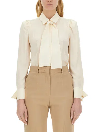 Max Mara Regular Fit Shirt With Bow Tie Detail In White