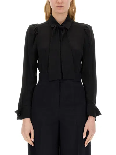 Max Mara Pussy-bow Long-sleeved Shirt In Black