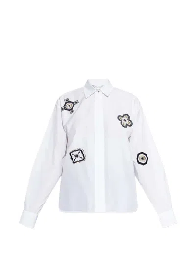 Max Mara Shirt Pointed Collar Long Sleeves Applique Embroidery In White