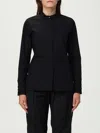 Max Mara Stand Collar Crewneck Shirt With Buttoned Cuffs In Black