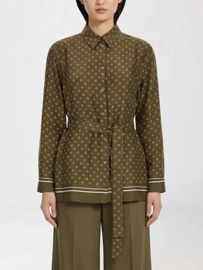 Max Mara Studio Printed Silk Shirt In Green