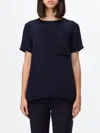 Max Mara Cotton T-shirt With Monogram And Patch Pocket In Blue