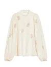 Max Mara Caladio Long-sleeved Shirt With All-over Embroidery In Bianco Avorio
