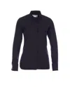Max Mara Stand Collar Crewneck Shirt With Buttoned Cuffs In Blue