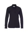 Max Mara Stand Collar Crewneck Shirt With Buttoned Cuffs In Blue