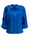 Max Mara Blue Silk Shirt With Draped Sleeves In Blue