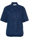 Max Mara Oversize Lapel Cotton Shirt With Curved Hem In Blue