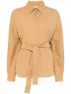 Max Mara Belted Button-up Long-sleeved Shirt In Brown