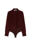 Max Mara Cherry Cotton Velvet Thong Bodysuit In Burgundy