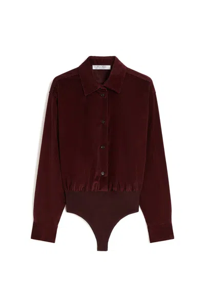 Max Mara Cherry Cotton Velvet Thong Bodysuit In Burgundy