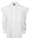 Max Mara Cotton Shirt With Rouches Detail In White