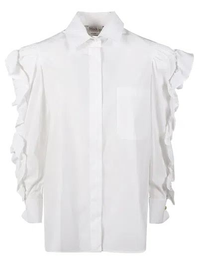 Max Mara Cotton Shirt With Rouches Detail In White