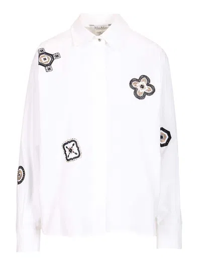 Max Mara Shirt Pointed Collar Long Sleeves Applique Embroidery In White