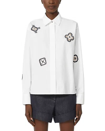 Max Mara Shirt Pointed Collar Long Sleeves Applique Embroidery In White