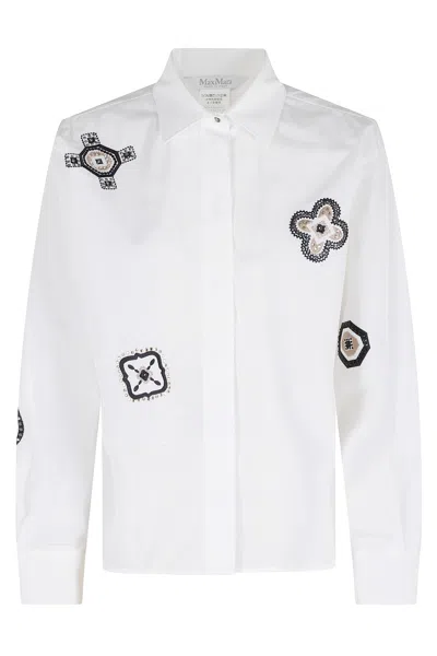 Max Mara Shirt Pointed Collar Long Sleeves Applique Embroidery In White