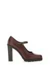 Max Mara Mary Janes In Leather In Red