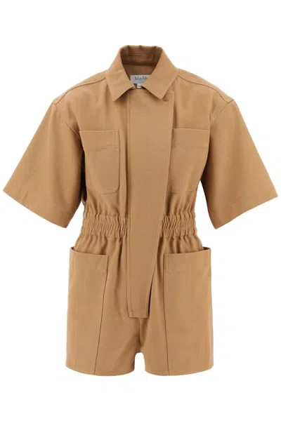 Max Mara Short Angora Workwear Jumpsuit In Beige