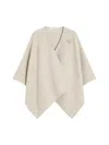 Max Mara Short Cape With A Rectangular Design, Can Be Worn Closed With A Brooch Or Open With A Maxi Lapel. In Neutral