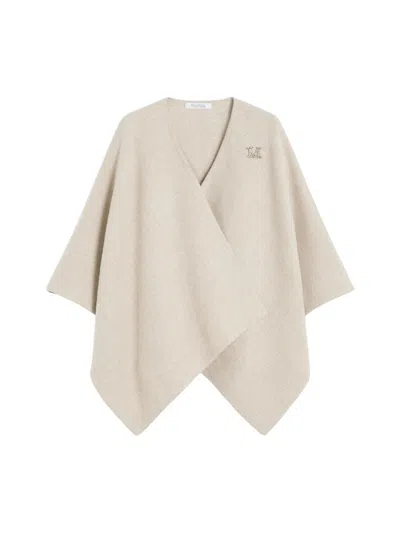 Max Mara Short Cape With A Rectangular Design, Can Be Worn Closed With A Brooch Or Open With A Maxi Lapel. In Neutral
