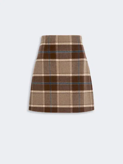 Max Mara Short Checked Wool Skirt In Brown