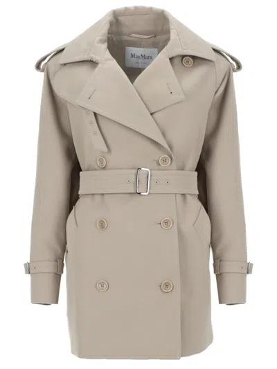 Max Mara Short Cotton Duster Trench Coat In Beige
