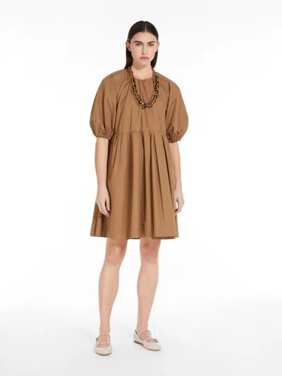 Max Mara Short Cotton Poplin Dress In Brown