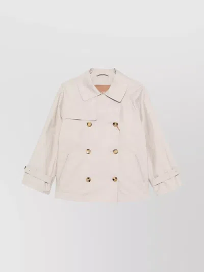 Max Mara Short Cotton Twill Trench Coat With Water Repellent In Neutral