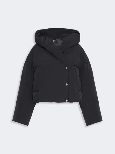 Max Mara Short Crinkled Fabric Down Jacket In Black