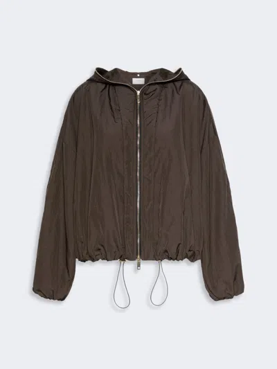 Max Mara Short Crinkled Fabric Raincoat In Brown