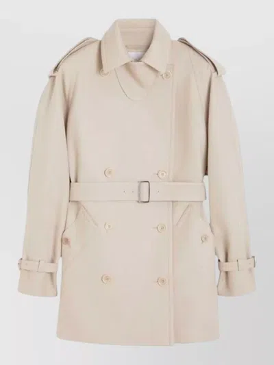 Max Mara Short Double Breasted Duster Coat Belt In Neutral