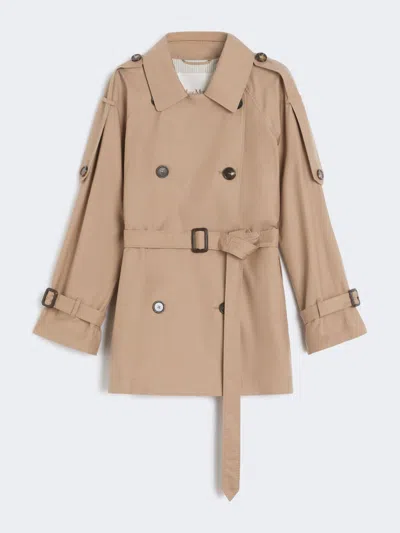 Max Mara Short Double-breasted Trench Coat In Water-repellent Cotton Twill In Multi