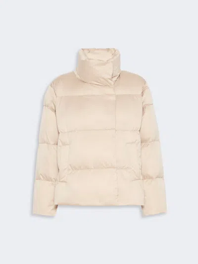 Max Mara Short Down Jacket In Technical Satin In Sand