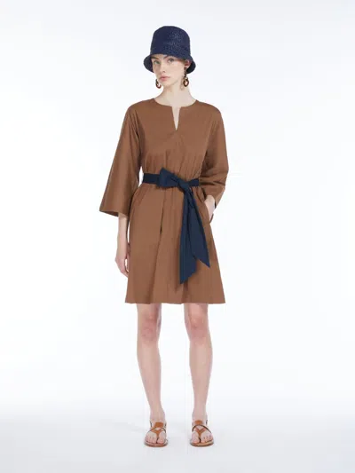Max Mara Short Dress In A Cotton Blend In Camel