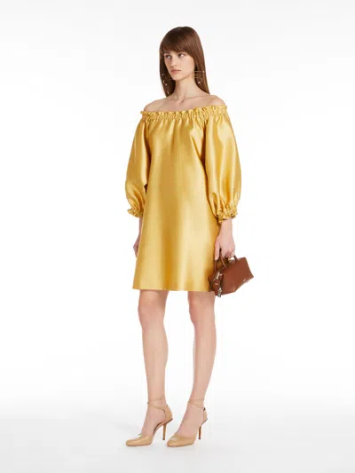 Max Mara Short Dress In Silk-blend Shantung In Gold