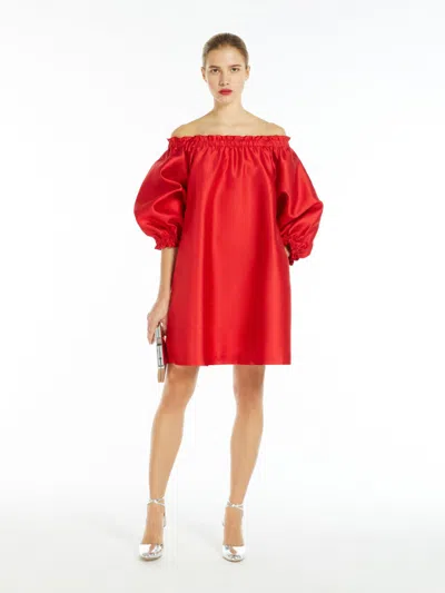 Max Mara Short Dress In Silk-blend Shantung In Red