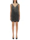 Max Mara Silk Organza Mini Dress With Floral Sequins In Black