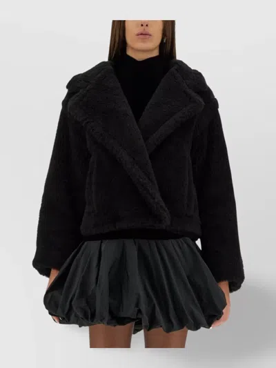 Max Mara Short Faux Fur Coat With Shawl Collar In Black