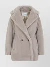 Max Mara Short Faux Fur Double-breasted Coat In Gray